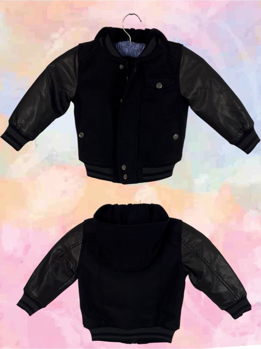URBAN REPUBLIC Faux Leather & Fleece Hoodie Double Closure